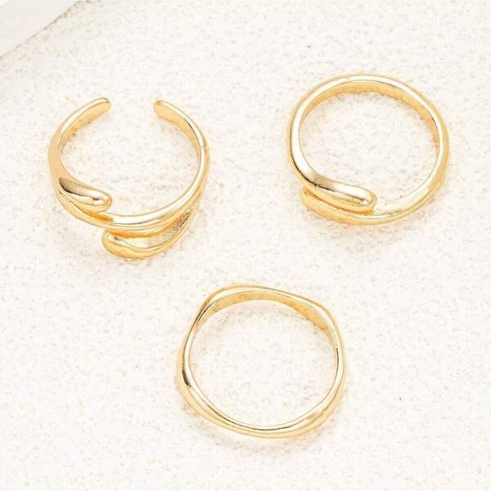 3-Piece Modern Ring Set Organic Statement Bands, … - image 3